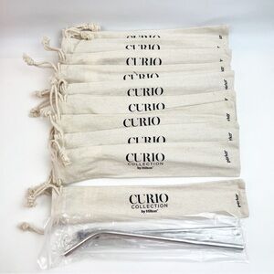 10 Curio Collection Hilton x Perka Stainless Steel  Metal Straw Set Fabric Bag